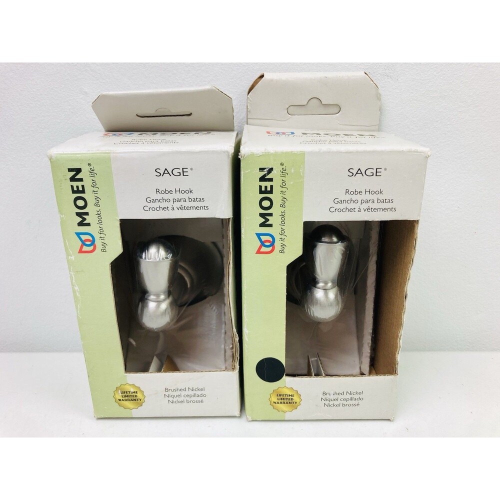 Set Of 2 -  MOEN SAGE Robe Hooks DN6803BN Brushed Nickel- 2 Pieces